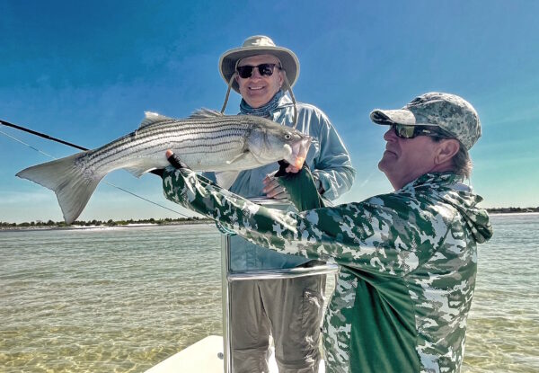 Fly fishing for Striper in shallow water